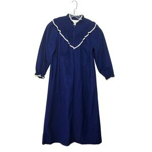 Famous Bodies Vintage Navy Blue Lace Trim Pintuck Nightgown L 16-18 RET 8960 USA